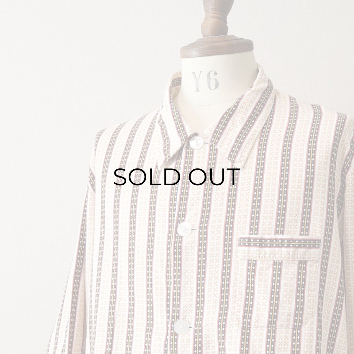画像5: OLD UNKNOWN BRAND COTTON STRIPE EURO PAJAMA SHIRT (5)
