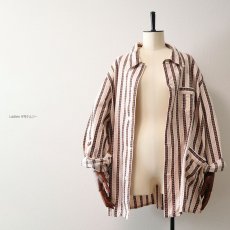 画像4: OLD UNKNOWN BRAND COTTON STRIPE EURO PAJAMA SHIRT (4)