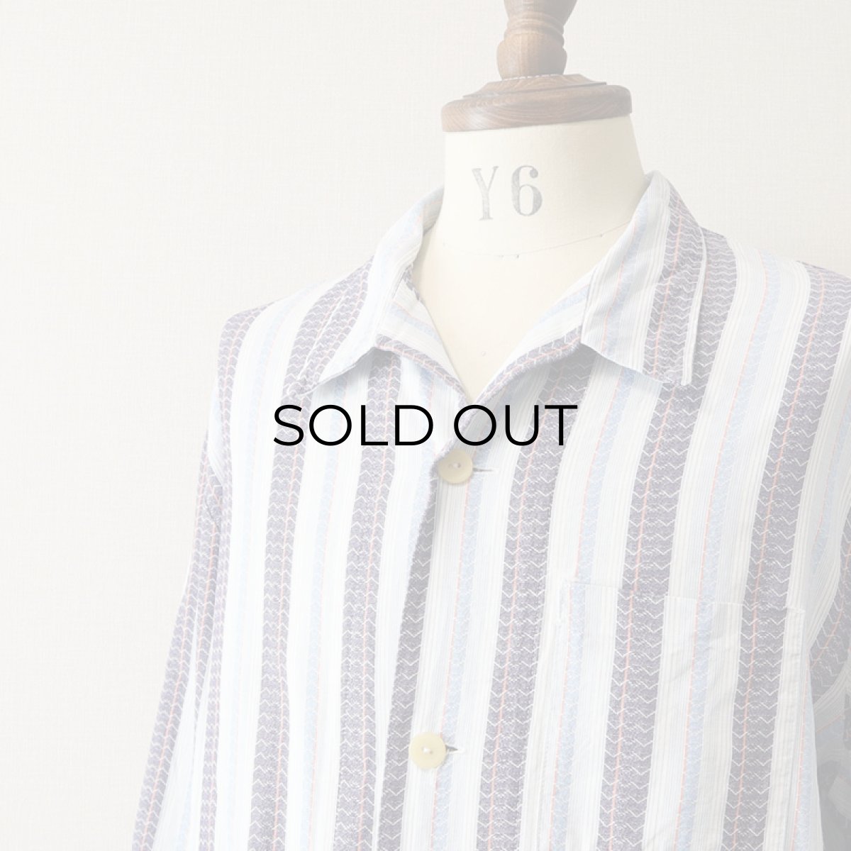 画像5: OLD UNKNOWN BRAND COTTON STRIPE EURO PAJAMA SHIRT (5)