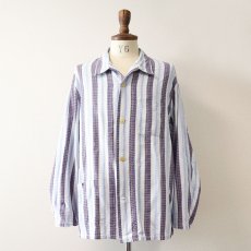 画像1: OLD UNKNOWN BRAND COTTON STRIPE EURO PAJAMA SHIRT (1)