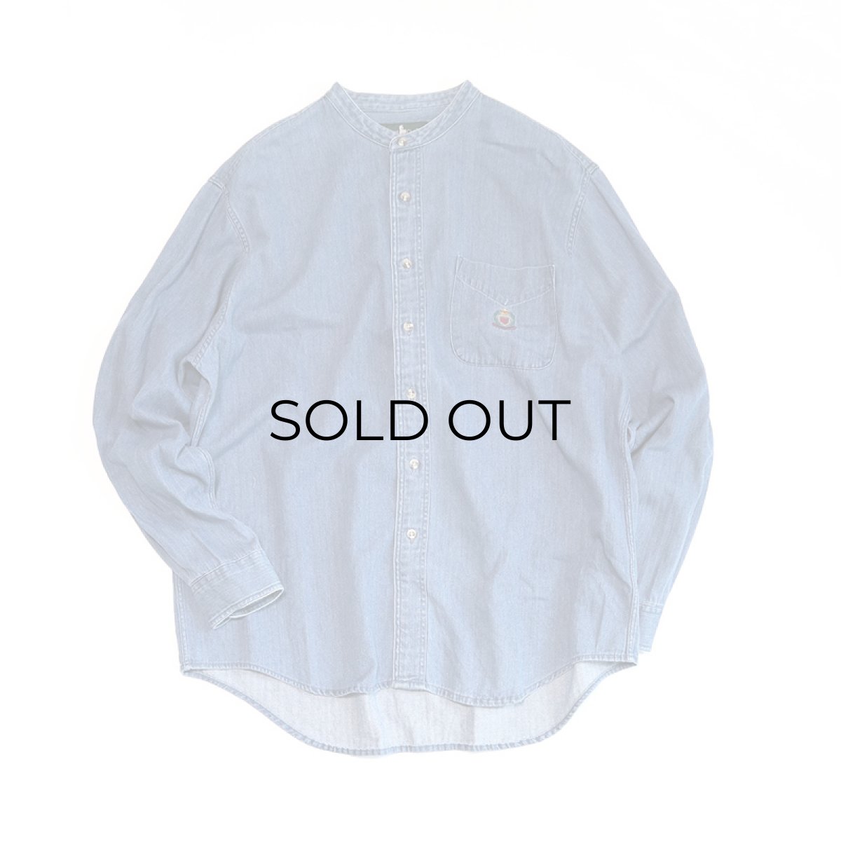 画像5: 90's Hunt Club INDIGO COTTON HERRINGBONE TWILL BAND COLLAR SHIRT (5)