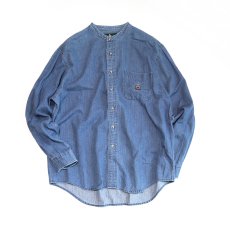 画像5: 90's Hunt Club INDIGO COTTON HERRINGBONE TWILL BAND COLLAR SHIRT (5)