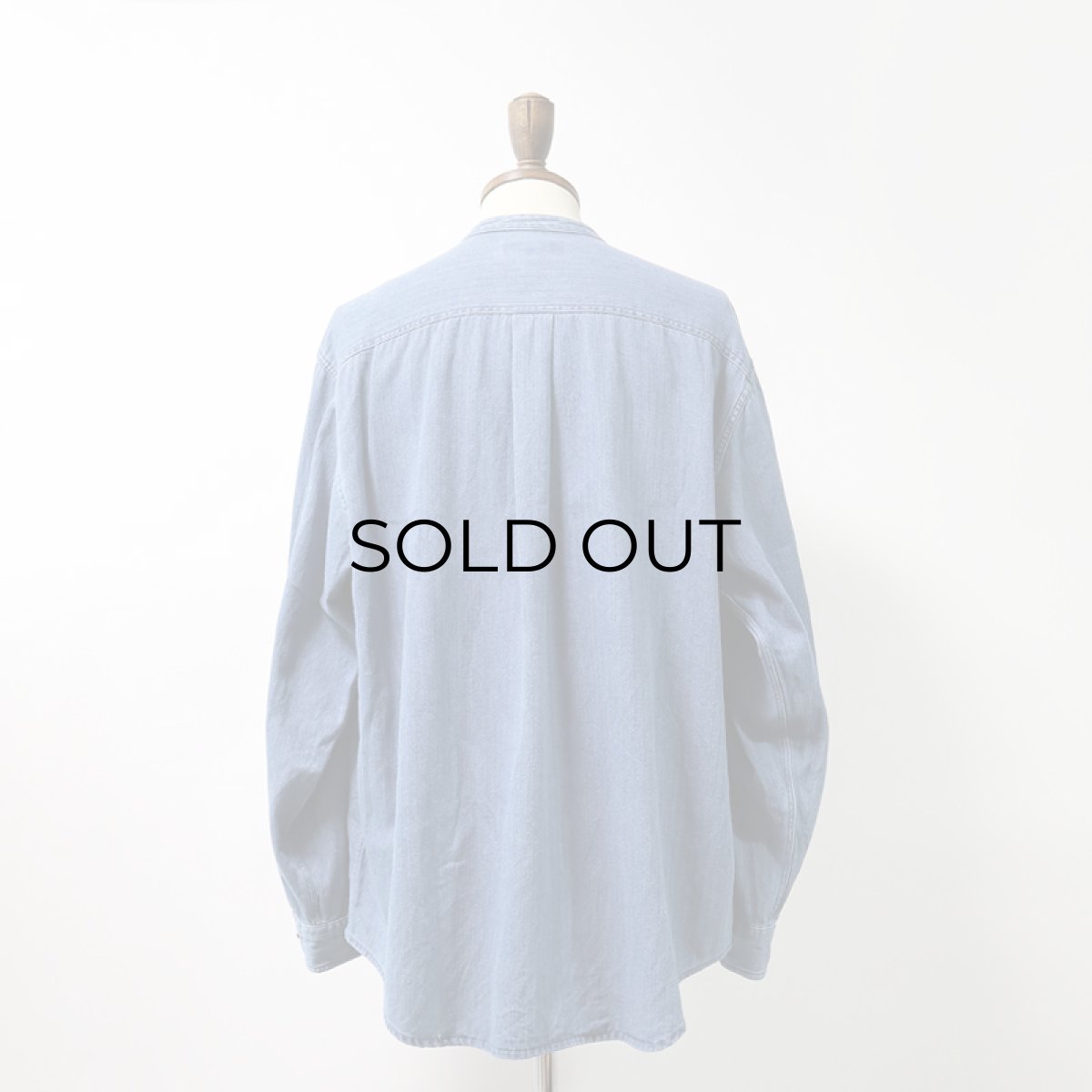 画像3: 90's Hunt Club INDIGO COTTON HERRINGBONE TWILL BAND COLLAR SHIRT (3)