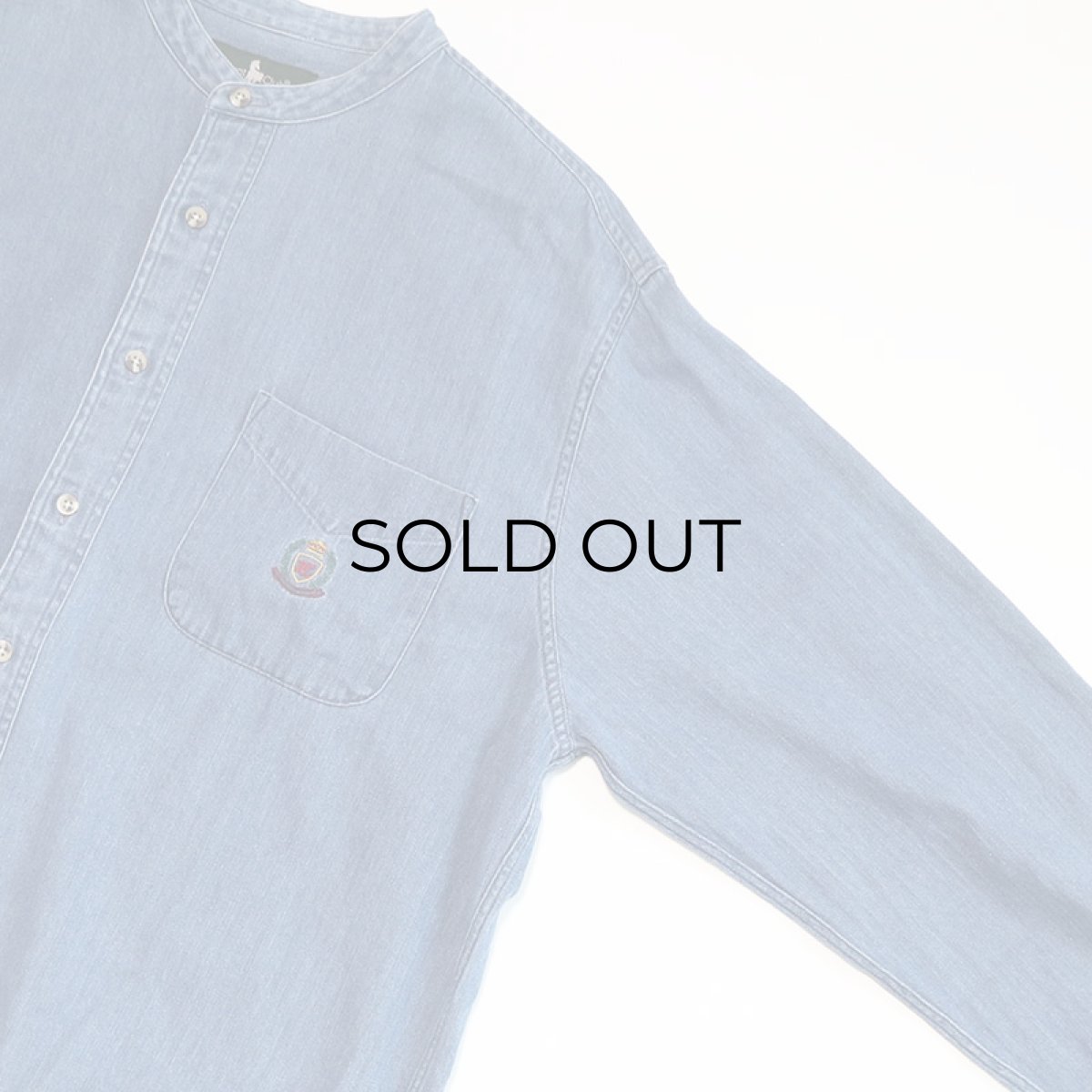 画像7: 90's Hunt Club INDIGO COTTON HERRINGBONE TWILL BAND COLLAR SHIRT (7)