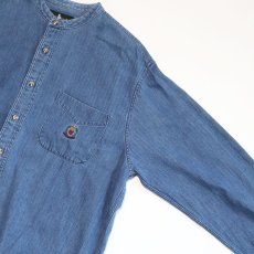 画像7: 90's Hunt Club INDIGO COTTON HERRINGBONE TWILL BAND COLLAR SHIRT (7)