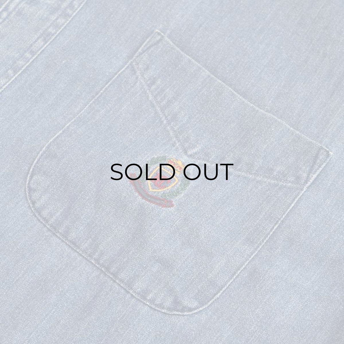 画像11: 90's Hunt Club INDIGO COTTON HERRINGBONE TWILL BAND COLLAR SHIRT (11)