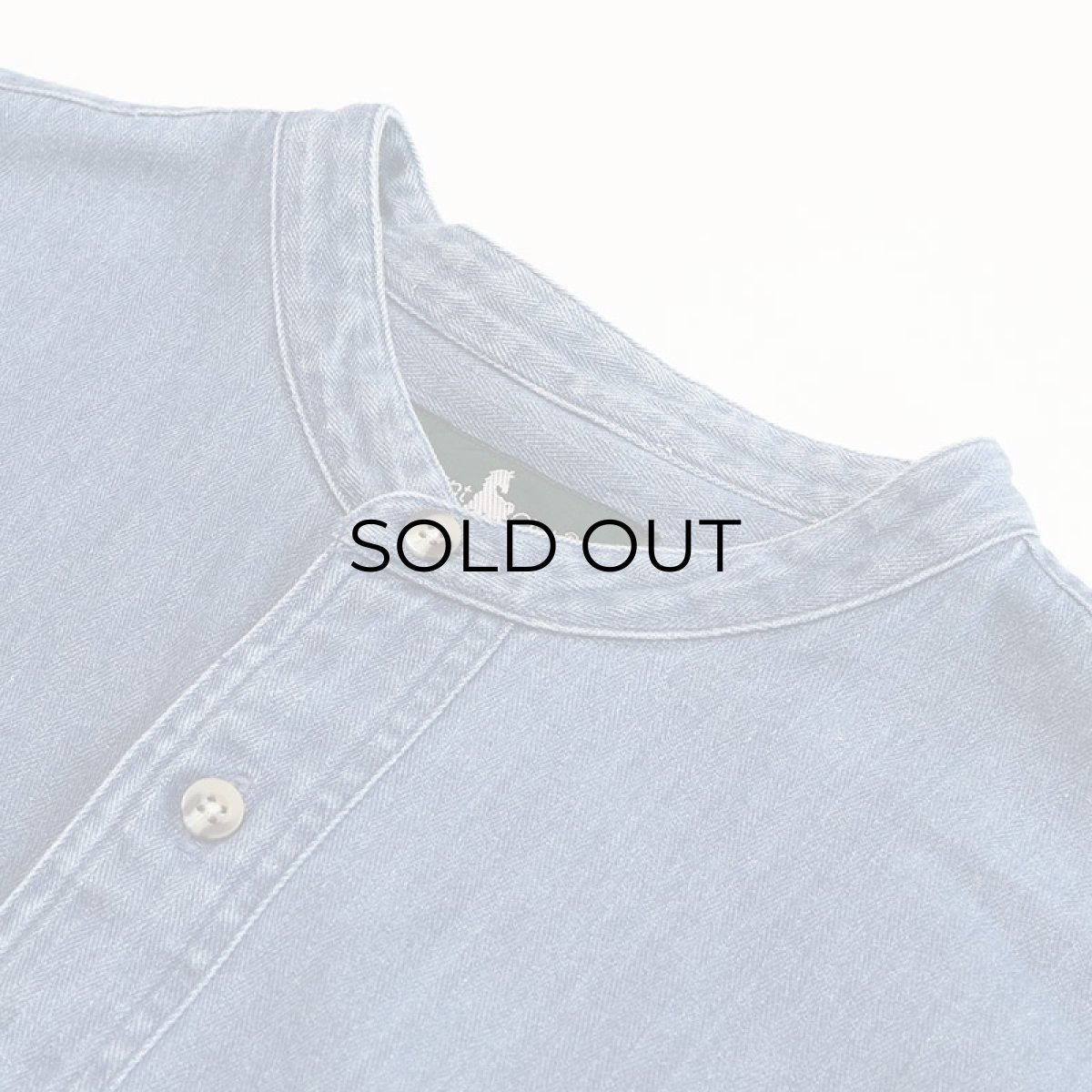 画像8: 90's Hunt Club INDIGO COTTON HERRINGBONE TWILL BAND COLLAR SHIRT (8)
