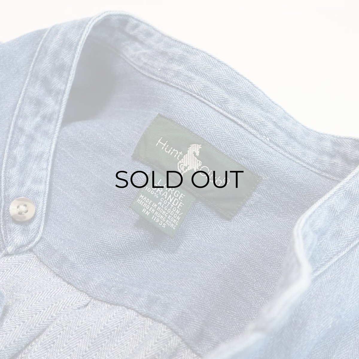 画像10: 90's Hunt Club INDIGO COTTON HERRINGBONE TWILL BAND COLLAR SHIRT (10)