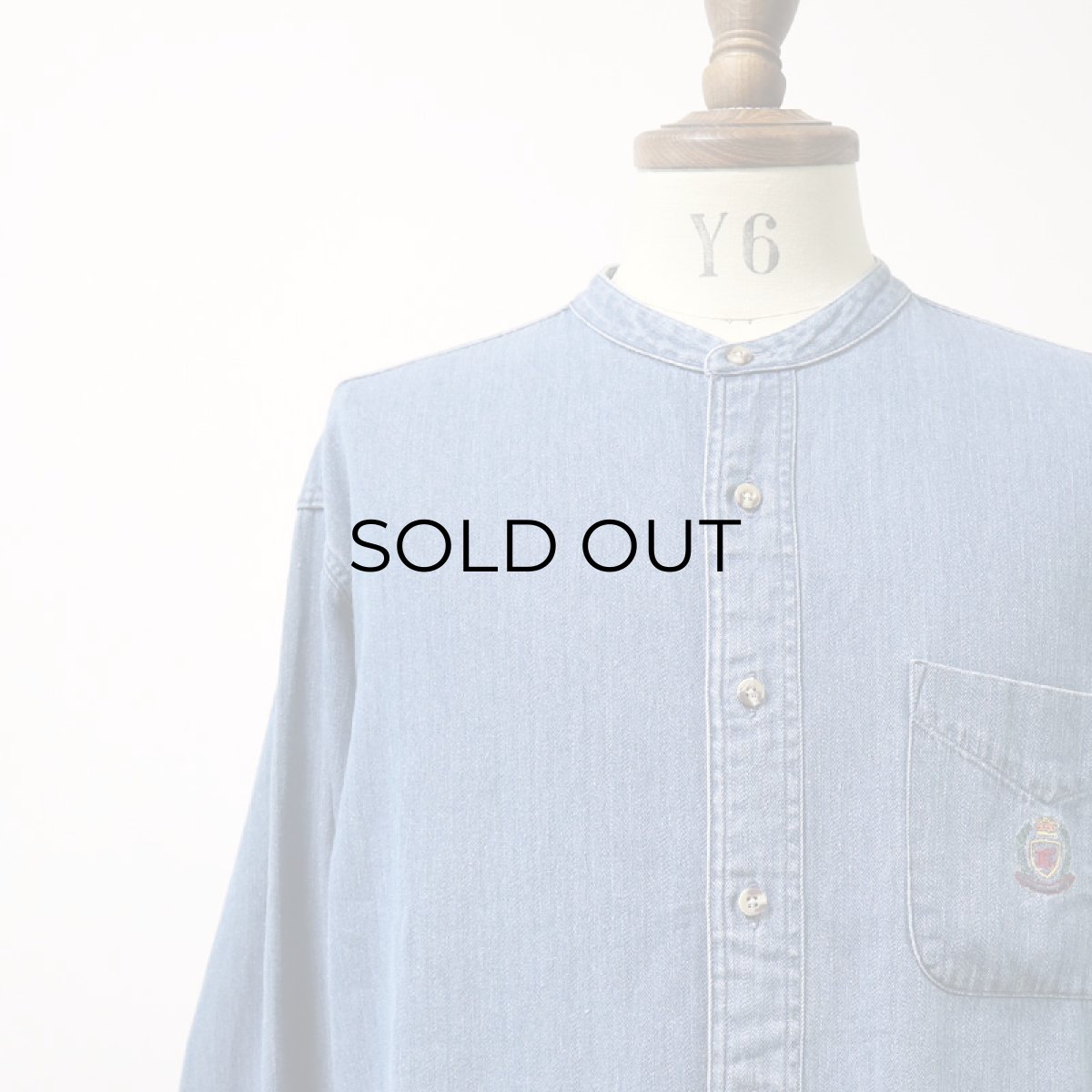 画像4: 90's Hunt Club INDIGO COTTON HERRINGBONE TWILL BAND COLLAR SHIRT (4)