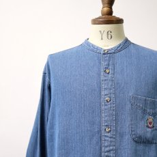 画像4: 90's Hunt Club INDIGO COTTON HERRINGBONE TWILL BAND COLLAR SHIRT (4)