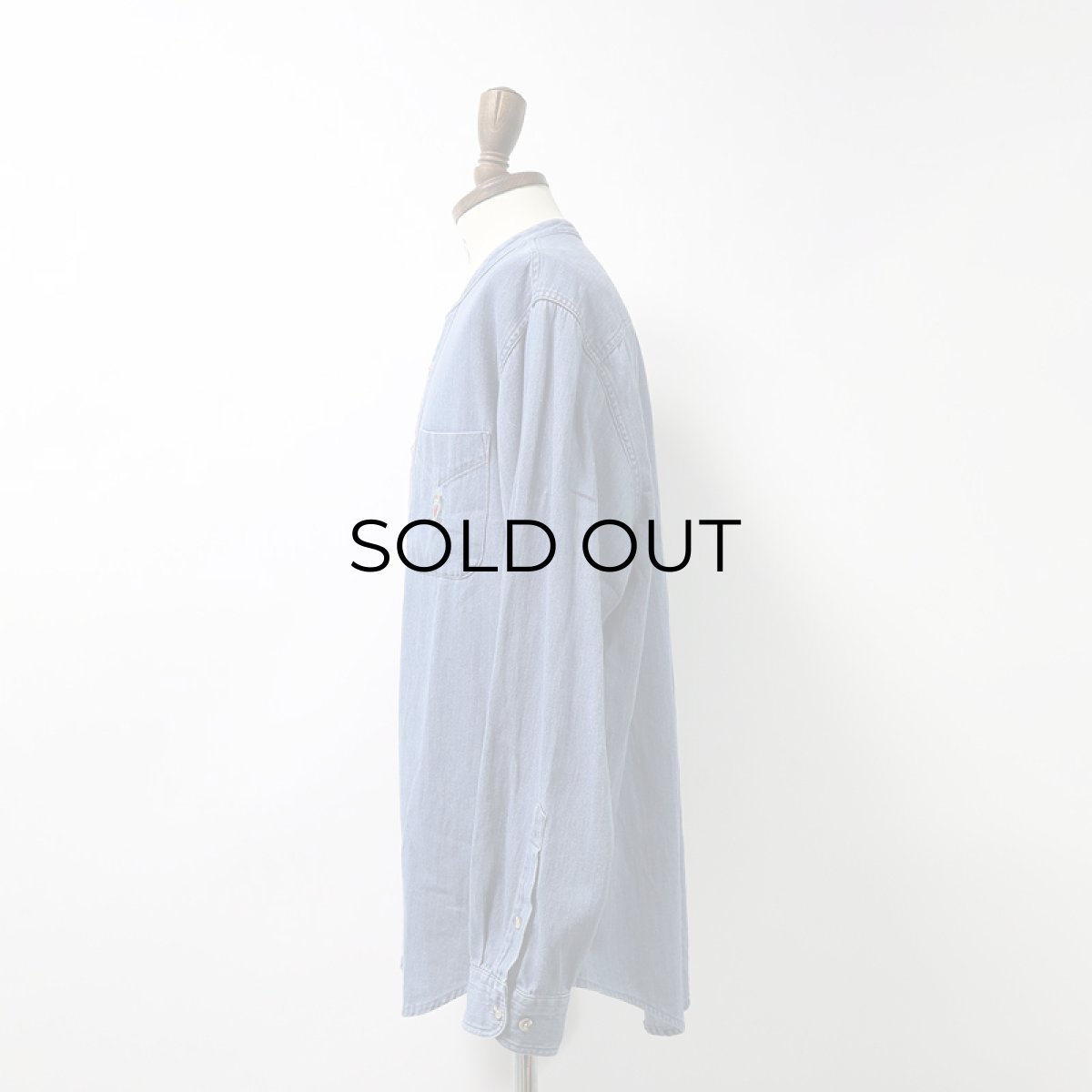 画像2: 90's Hunt Club INDIGO COTTON HERRINGBONE TWILL BAND COLLAR SHIRT (2)