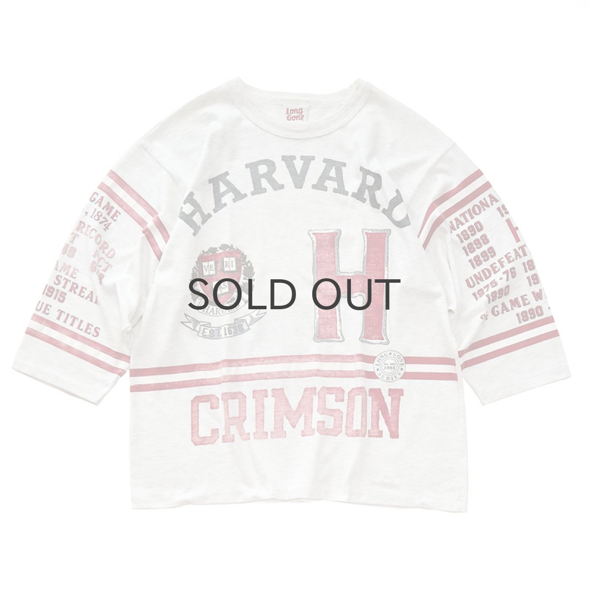 画像1: 90's Long Gone W-PRINT 3/4 SLEEVE TEE "HARVARD" (1)