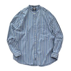 画像1: 90's DOCKERS INDIGO COTTON STRIPE BAND COLLAR SHIRT (1)