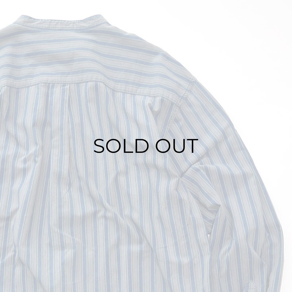 画像6: 90's DOCKERS INDIGO COTTON STRIPE BAND COLLAR SHIRT (6)