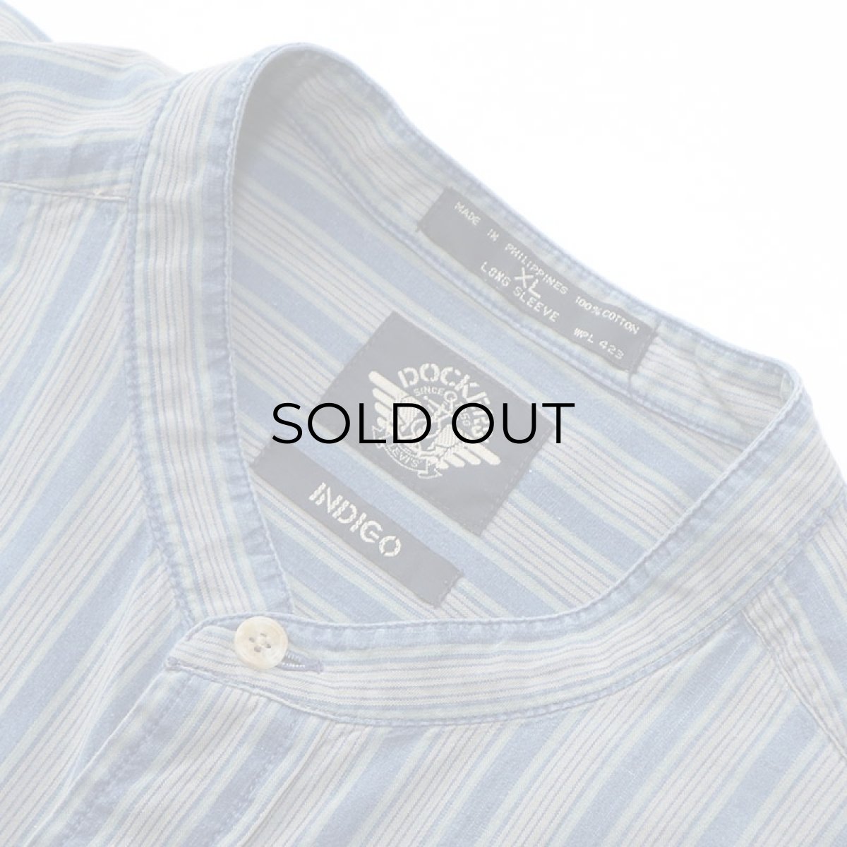 画像5: 90's DOCKERS INDIGO COTTON STRIPE BAND COLLAR SHIRT (5)
