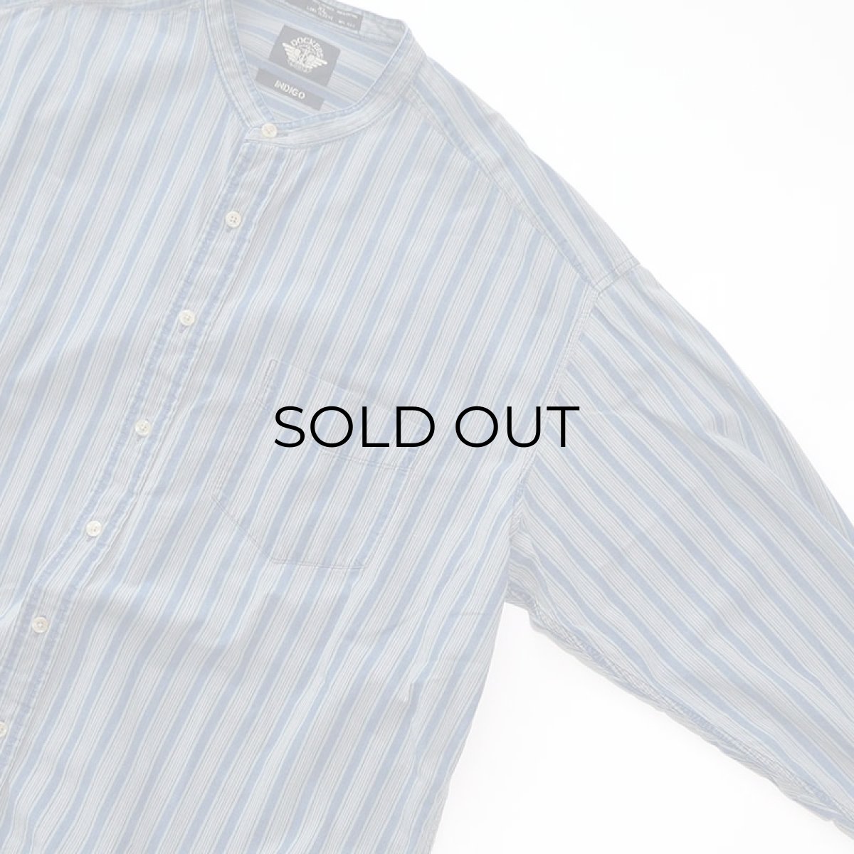 画像3: 90's DOCKERS INDIGO COTTON STRIPE BAND COLLAR SHIRT (3)