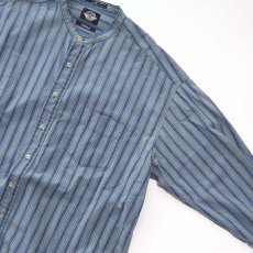 画像3: 90's DOCKERS INDIGO COTTON STRIPE BAND COLLAR SHIRT (3)