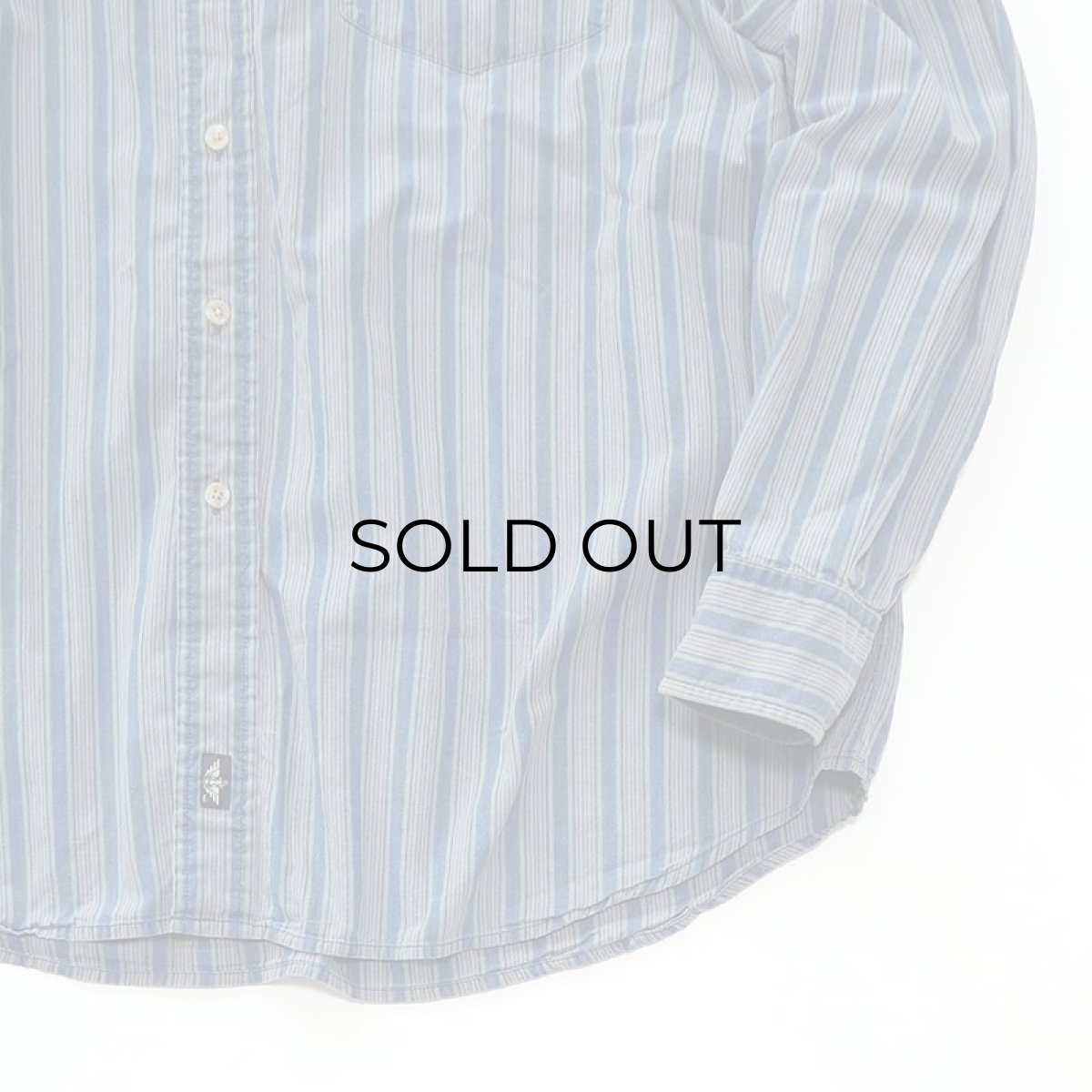 画像4: 90's DOCKERS INDIGO COTTON STRIPE BAND COLLAR SHIRT (4)