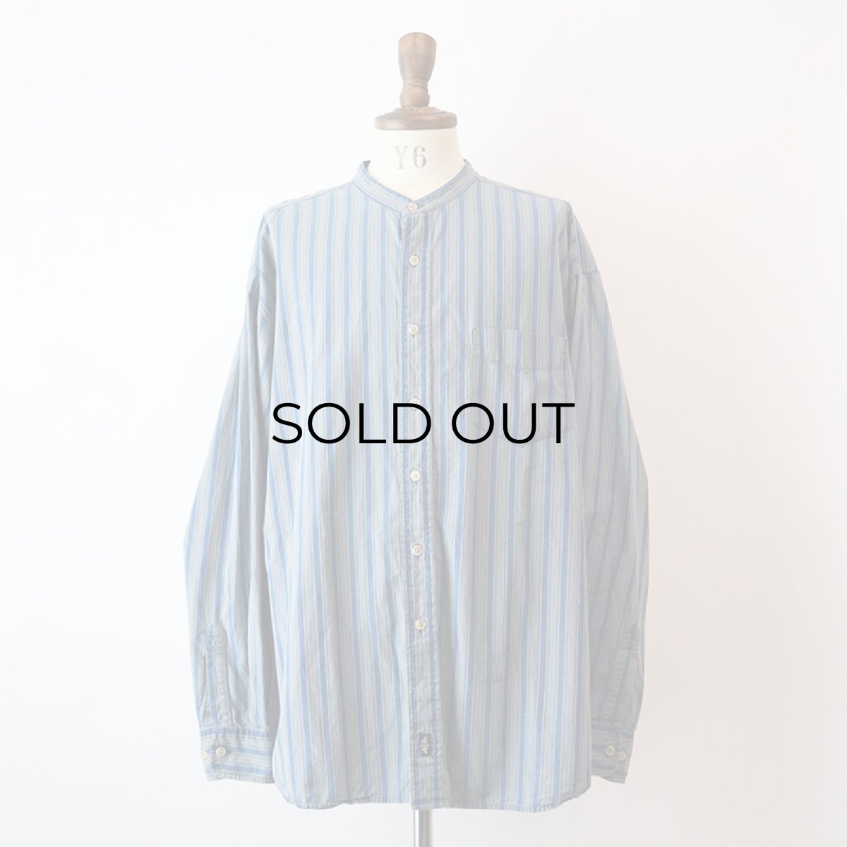 画像10: 90's DOCKERS INDIGO COTTON STRIPE BAND COLLAR SHIRT (10)