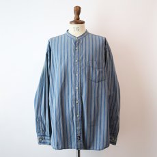 画像10: 90's DOCKERS INDIGO COTTON STRIPE BAND COLLAR SHIRT (10)