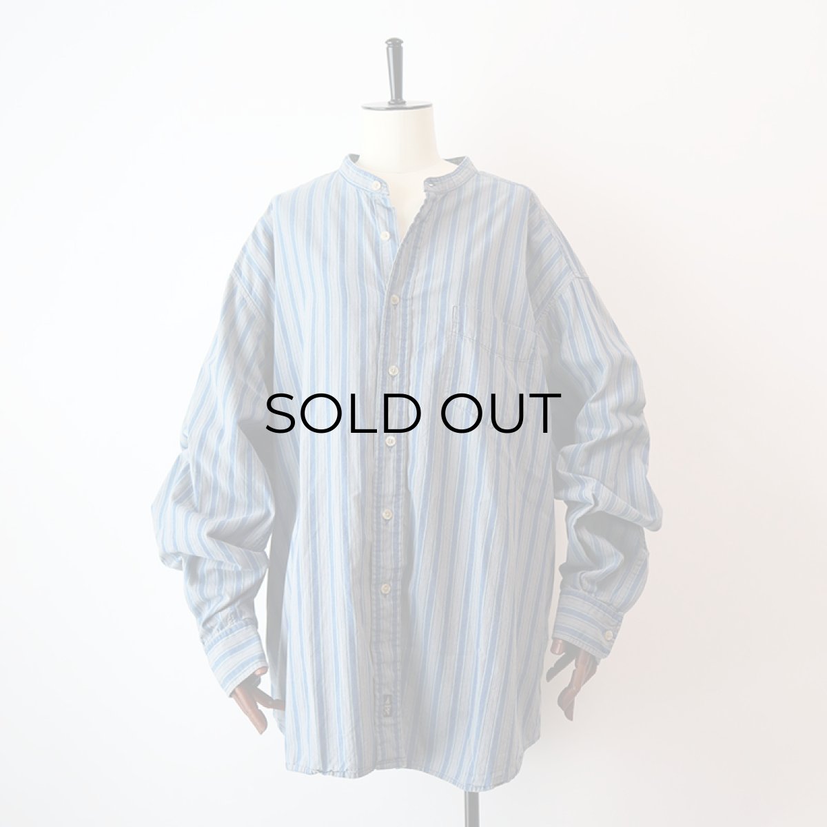 画像13: 90's DOCKERS INDIGO COTTON STRIPE BAND COLLAR SHIRT (13)