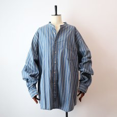 画像13: 90's DOCKERS INDIGO COTTON STRIPE BAND COLLAR SHIRT (13)