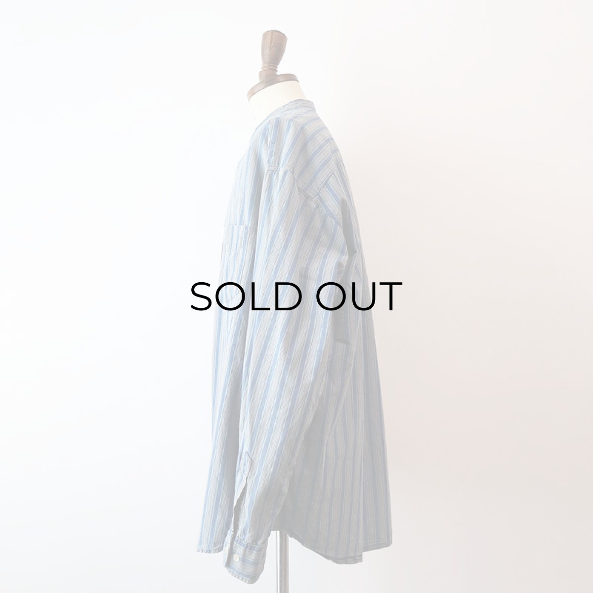 画像11: 90's DOCKERS INDIGO COTTON STRIPE BAND COLLAR SHIRT (11)