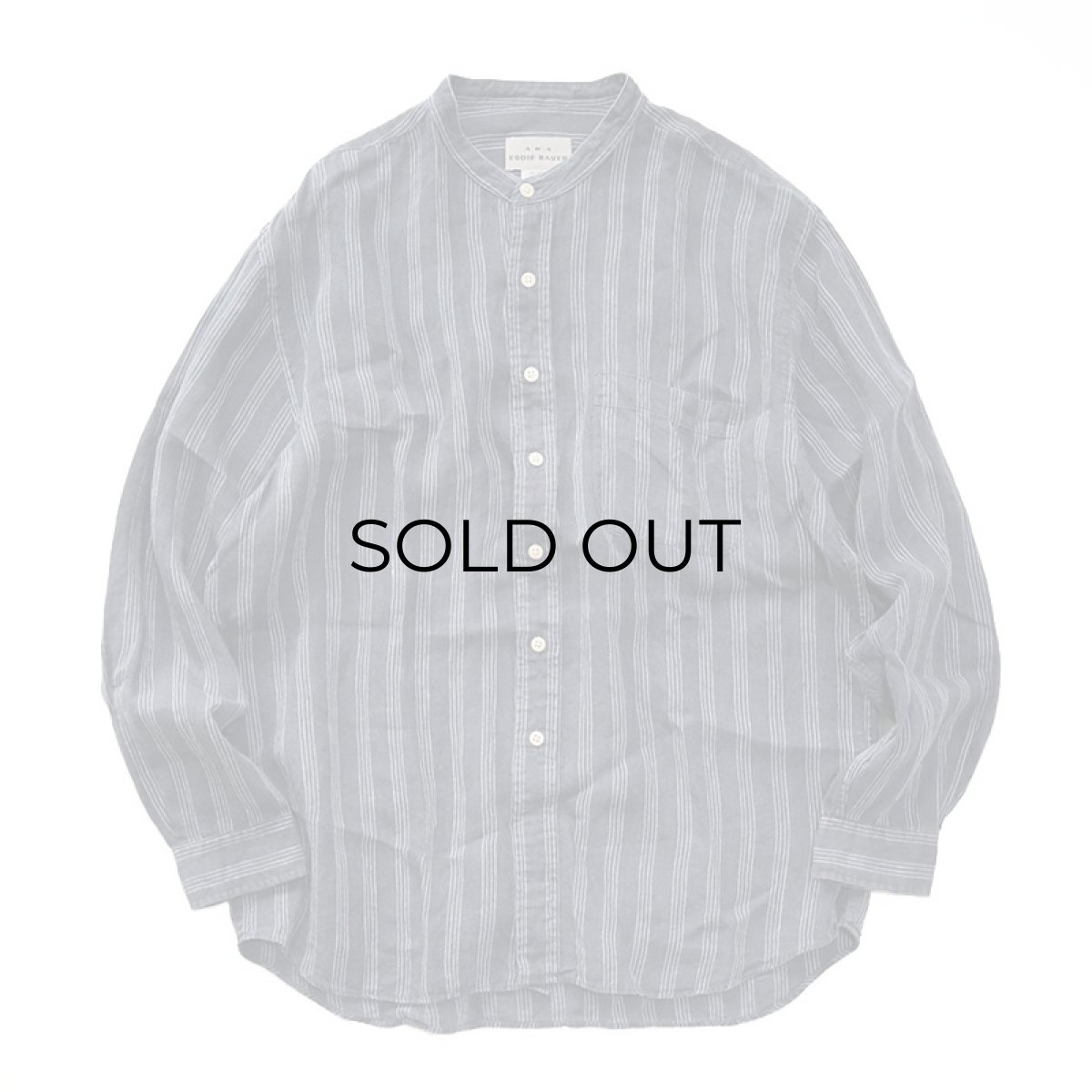 画像1: 90's AKA EDDIE BAUER LINEN STRIPE BAND COLLAR SHIRT (1)