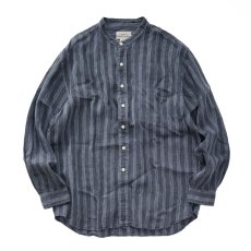 画像1: 90's AKA EDDIE BAUER LINEN STRIPE BAND COLLAR SHIRT (1)