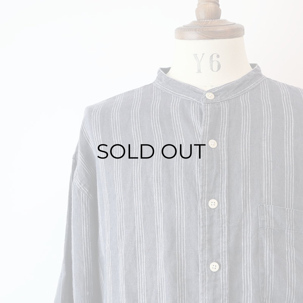 画像8: 90's AKA EDDIE BAUER LINEN STRIPE BAND COLLAR SHIRT (8)