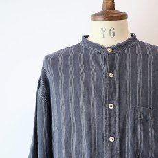 画像8: 90's AKA EDDIE BAUER LINEN STRIPE BAND COLLAR SHIRT (8)