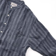 画像3: 90's AKA EDDIE BAUER LINEN STRIPE BAND COLLAR SHIRT (3)