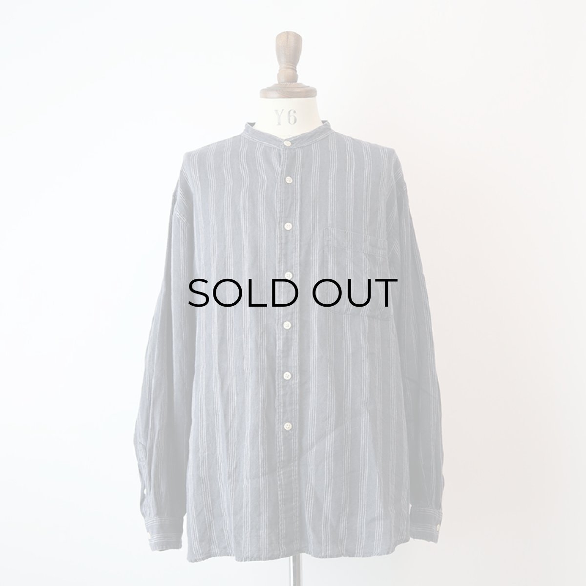 画像9: 90's AKA EDDIE BAUER LINEN STRIPE BAND COLLAR SHIRT (9)