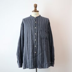 画像9: 90's AKA EDDIE BAUER LINEN STRIPE BAND COLLAR SHIRT (9)