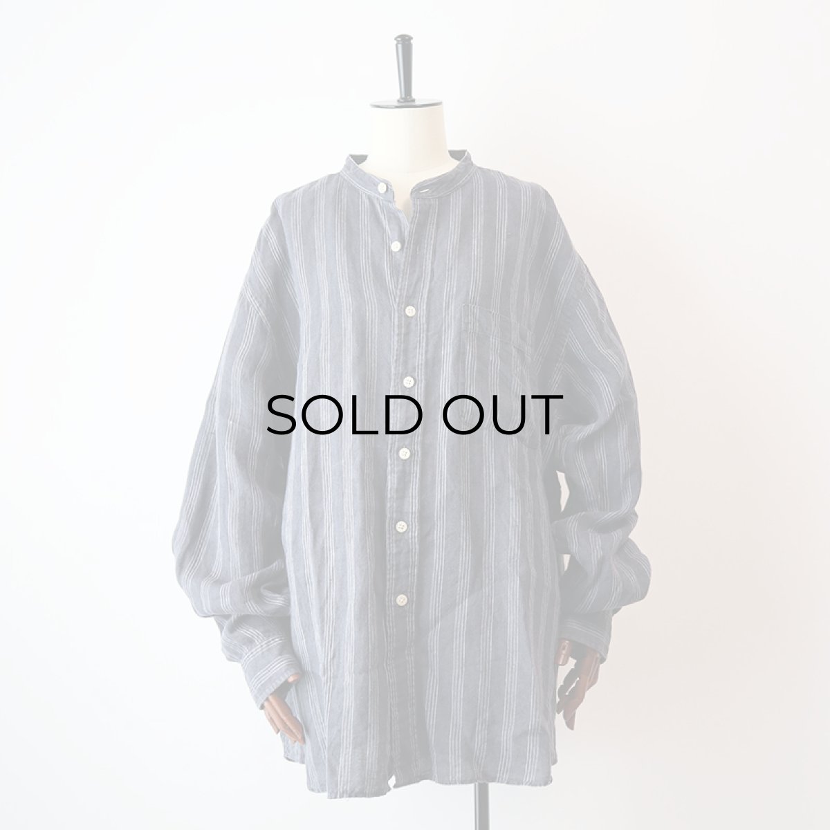 画像12: 90's AKA EDDIE BAUER LINEN STRIPE BAND COLLAR SHIRT (12)