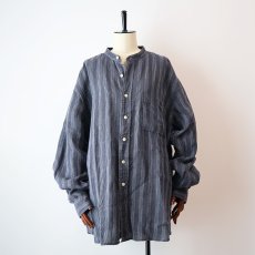 画像12: 90's AKA EDDIE BAUER LINEN STRIPE BAND COLLAR SHIRT (12)