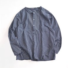 画像1: OLD UNKNOWN BRAND COTTON STRIPE PULLOVER BAND COLLAR GERMAN FISHERMAN'S SHIRT (1)