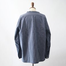 画像11: OLD UNKNOWN BRAND COTTON STRIPE PULLOVER BAND COLLAR GERMAN FISHERMAN'S SHIRT (11)