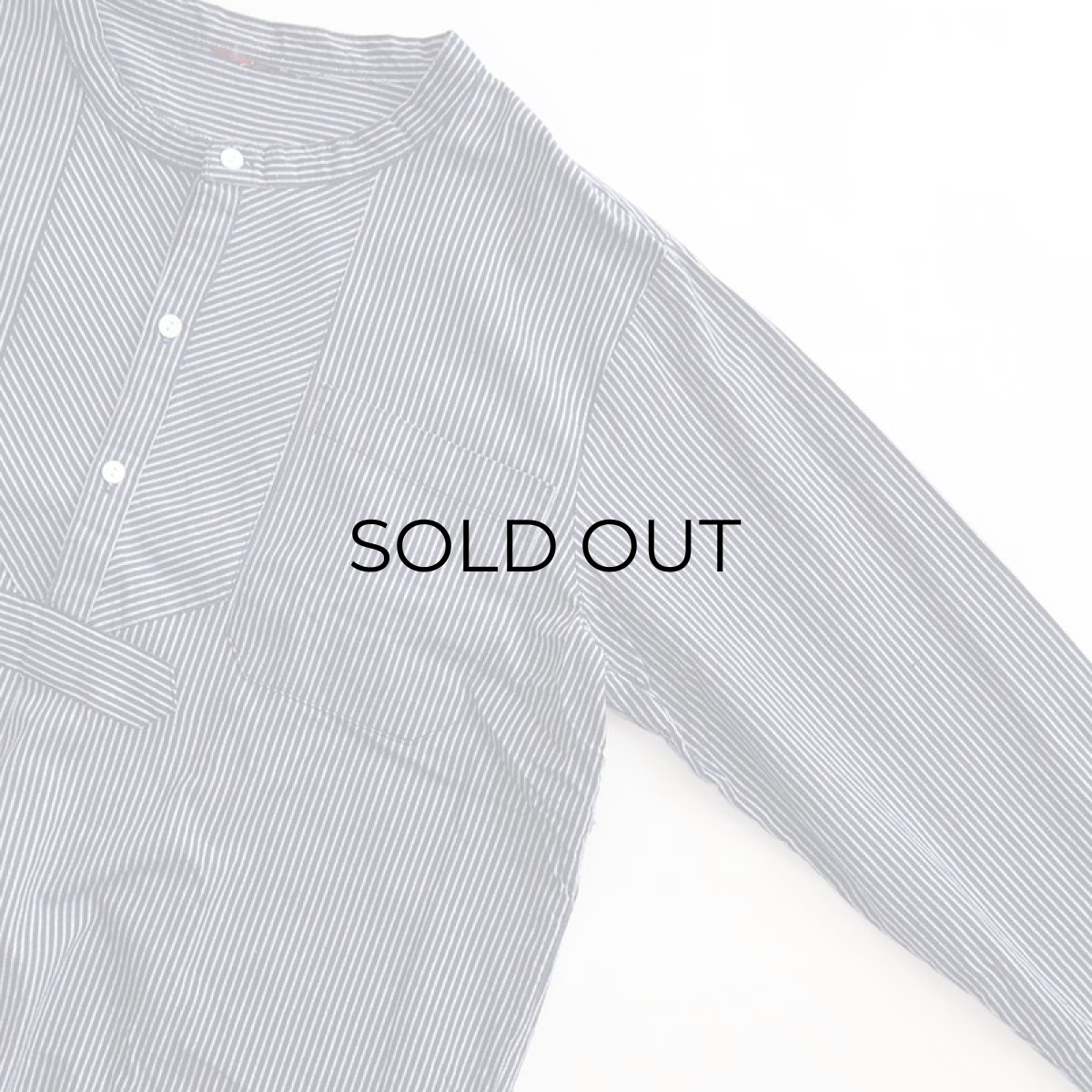 画像4: OLD UNKNOWN BRAND COTTON STRIPE PULLOVER BAND COLLAR GERMAN FISHERMAN'S SHIRT (4)