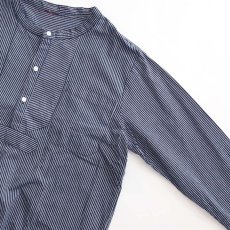 画像4: OLD UNKNOWN BRAND COTTON STRIPE PULLOVER BAND COLLAR GERMAN FISHERMAN'S SHIRT (4)