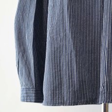 画像13: OLD UNKNOWN BRAND COTTON STRIPE PULLOVER BAND COLLAR GERMAN FISHERMAN'S SHIRT (13)