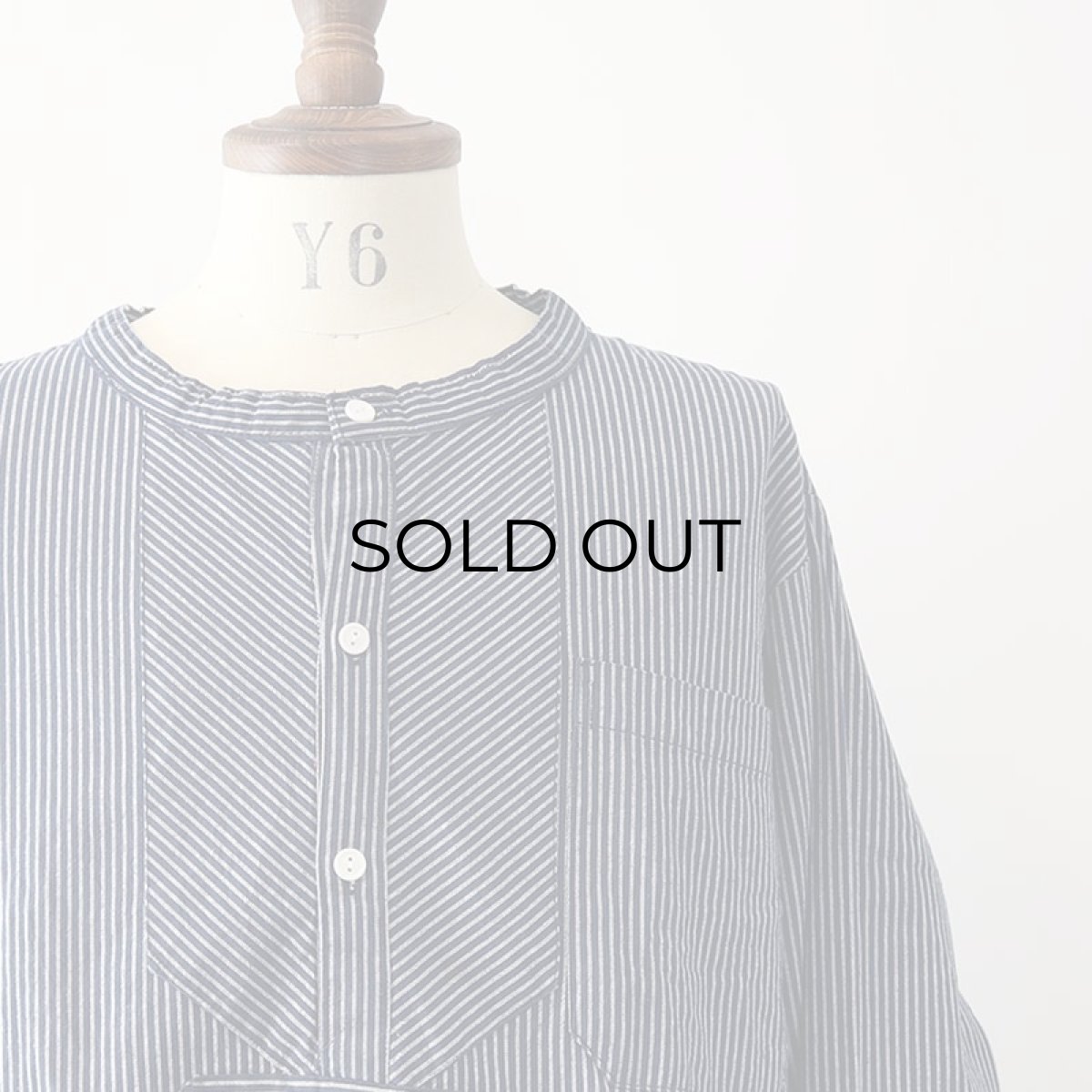 画像12: OLD UNKNOWN BRAND COTTON STRIPE PULLOVER BAND COLLAR GERMAN FISHERMAN'S SHIRT (12)
