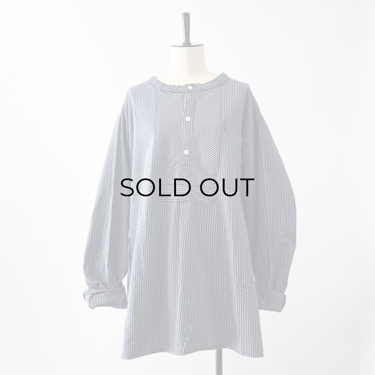 画像8: OLD UNKNOWN BRAND COTTON STRIPE PULLOVER BAND COLLAR GERMAN FISHERMAN'S SHIRT (8)