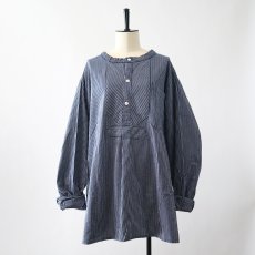 画像8: OLD UNKNOWN BRAND COTTON STRIPE PULLOVER BAND COLLAR GERMAN FISHERMAN'S SHIRT (8)