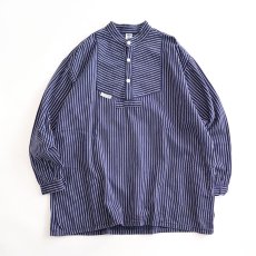 画像1: OLD SMS SIMA COTTON STRIPE PULLOVER BAND COLLAR GERMAN FISHERMAN'S SHIRT (1)