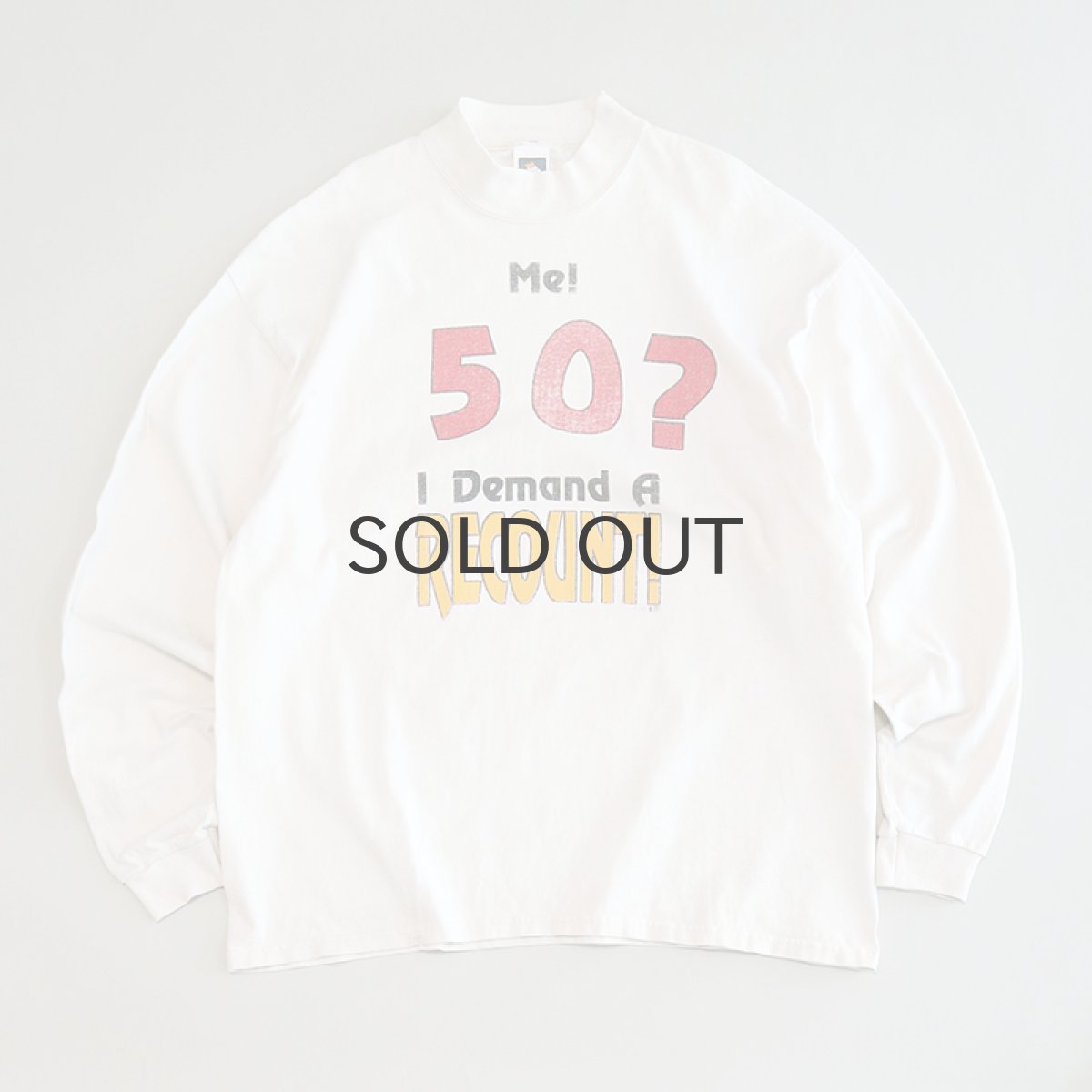 画像1: 90's COTTON DELUX COTTON PRINT MOCK NECK L/S TEE "Me! 50?" (1)