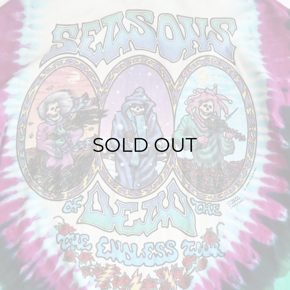 画像5: 90's LIQUID BLUE TIE-DYE COTTON "GRATEFUL DEAD" W-PRINT S/S BAND TEE "SEASONS OF THE DEAD" (5)