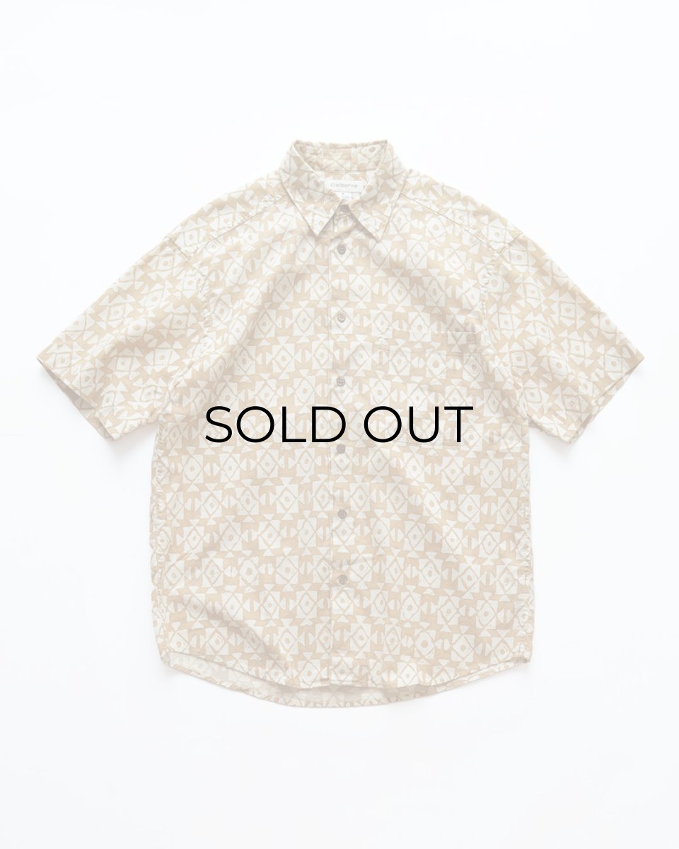 画像1: 90's claiborne COTTON LINEN ALL OVER PATTERN S/S SHIRT (1)