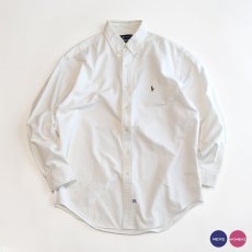 画像1: 90's Ralph Lauren WHITE COTTON OXFORD B/D SHIRT (1)