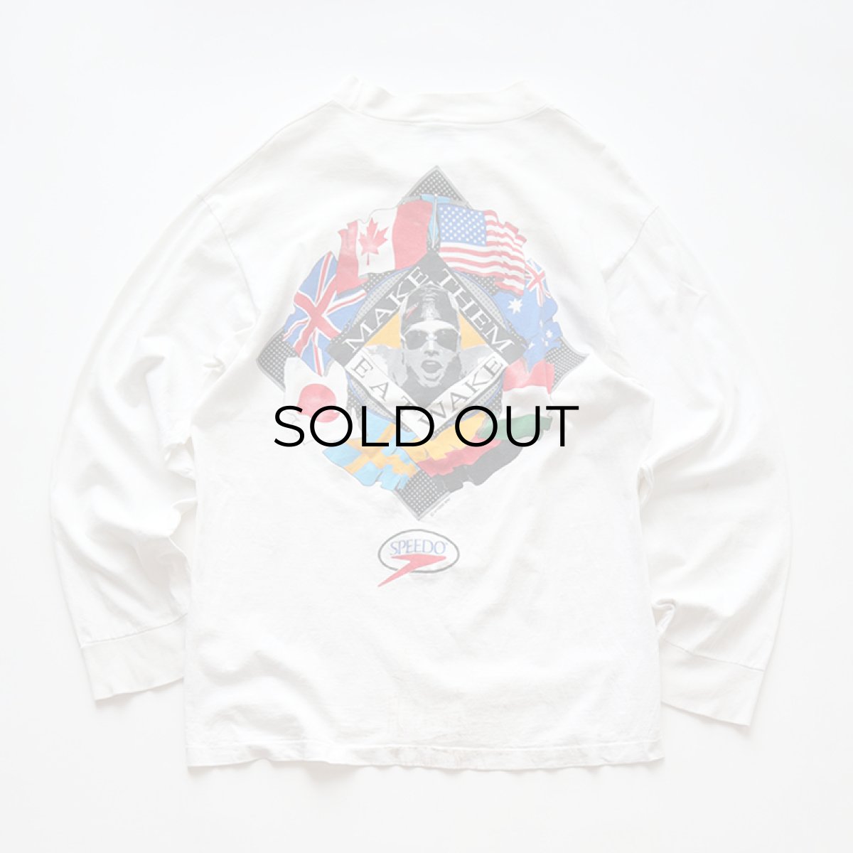 画像3: 90's SPEEDO COTTON W-PRINT MOCK NECK L/S TEE "MAKE THEM EAY WAKE" "MADE IN USA" (3)